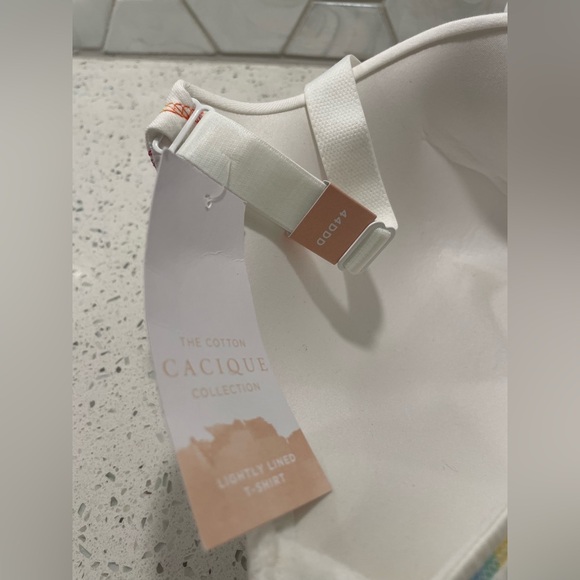 Cacique White 44DDD Tshirt Bra Rainbow Straps Front Latch NEW - Picture 5 of 7